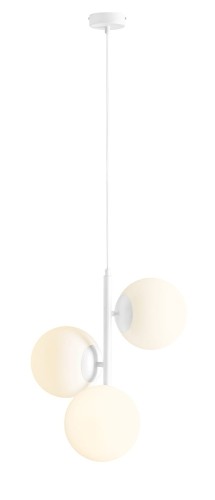 Biała wisząca lampa pionowa z 3 kulkami do sypialni i jadalni.