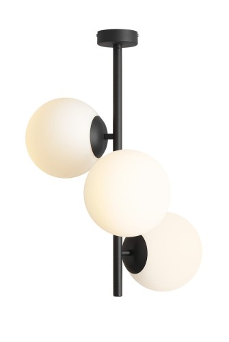 Czarna lampa pod sufit z 3 kulkami umieszczonymi w osi lampy.