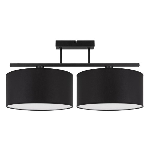 Lampa czarna na sufit z 2 dużymi abażurami do niskich pokoi.