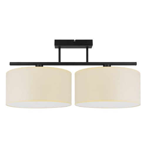 Lampa na sufit do niskich pokoi i jadalni z abażurami w kolorze ecru.