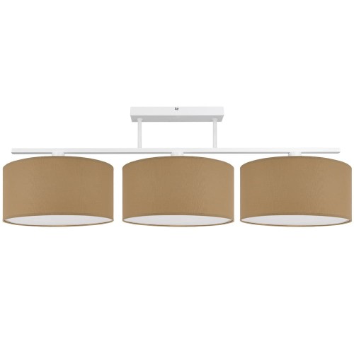 Podłużna lampa na sufit do niskich pokoi i jadalni z abażurami w kolorze cappuccino.