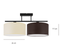 Lampa sufitowa z 2 abażurami w kolorze ecru i brązowym.