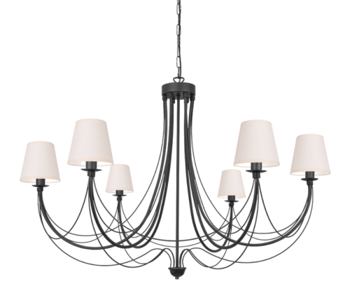 Duża lampa klasyczna w kolorze czarnym z abażurkami w kolorze ecru.