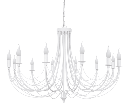 Duży biały żyrandol świecznikowy do wysokich salonów i jadalni.