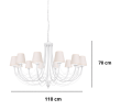 Duży biały klasyczny żyrandol do wysokiego domu, kawiarni i pensjonatu na 12 żarówek z abażurami w kolorze ecru.