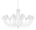 Biały duży żyrandol z abażurami do salonu i jadalni.