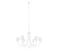 Duży żyrandol biały z białymi abażurami o średnicy 110 cm na 6 żarówek.