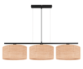 Szeroka i duża lampa z 3 abażurami z rattanu.