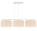 Elegancka lampa wisząca z 3 dużymi abażurami - kloszami w kolorze wanilij - ecru w prążki.