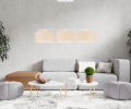 Duża lampa wisząca do salonu nad stół z 3 dużymi abażurami w kolorze ecru - kremowym z delikatnymi  wzorami.