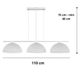 Lampa wisząca do salonu nad stół i jadalni. Trzy duże i białe klosze szklane zawieszone na poziomej białej belce.