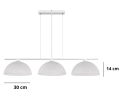 Lampa wisząca poprzeczna biała z kloszami szklanymi dużymi i białymi.