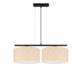 Lampa wisząca dwupunktowa z abażurami. Abażury duże w kolorze kremowym - ecru w drobne paseczki.