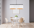 Nowoczesna lampa wisząca nad stół do pokoju w kolorze białym i złotym.