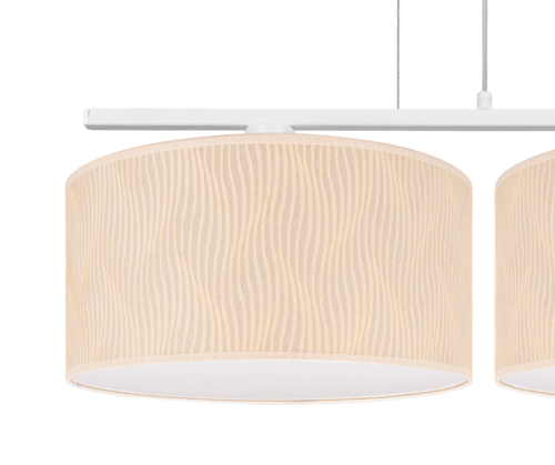 Lampa wisząca podwójna z kloszami - abażurami w kolorze kremowym w paseczki.