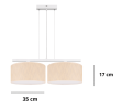 Lampa wisząca na 2 żarówki z 2 dużymi abażurami w kolorze waniliowym.