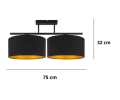 Lampa przysufitowa z dużymi abażurami w kolorze czarnym i złotym w środku.