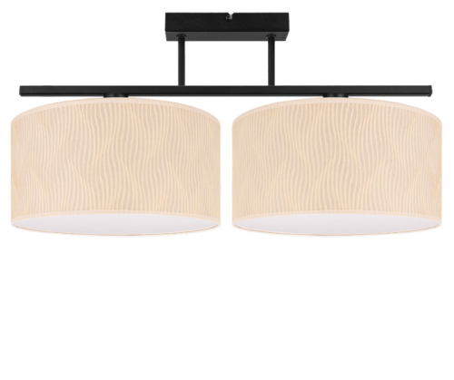 Lampa na sufit z 2 dużymi kloszami - abażurami w kolorze kremowym w paseczki.