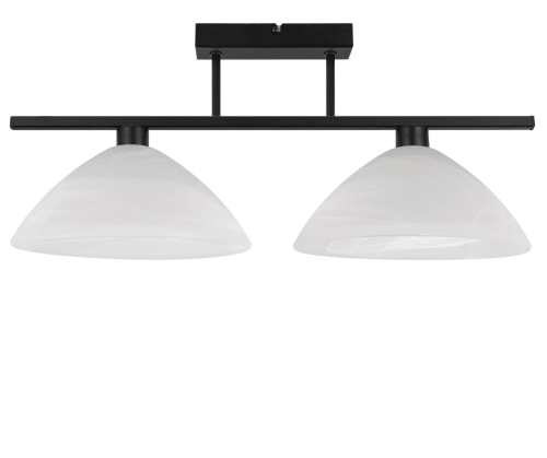 Lampa na sufit z 2 szklanymi dużymi kloszami.