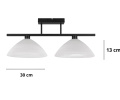 Lampa pod sufit z 2 dużymi kloszami szklanymi.