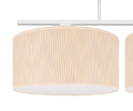 Niska lampa pod sufit z 2 dużymi abażurami w kolorze kremowym w paseczki.