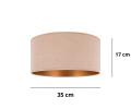 Welurowy abażur do lampy wiszącej w kolorze beżowym na zewnątrz i złotym wewnątrz. Średnica 35 cm - wysokość 17 cm