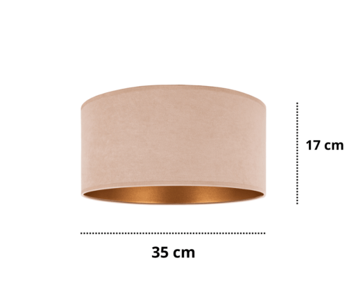 Welurowy abażur do lampy wiszącej w kolorze beżowym na zewnątrz i złotym wewnątrz. Średnica 35 cm - wysokość 17 cm