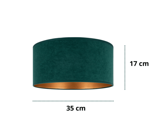 Abażur cylinder - walec. Materiał welur w kolorze butelkowej zieleni + złoty matowy.