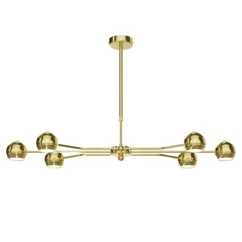 Nowoczesna złota lampa wisząca na sufit z 6 reflektorkami.