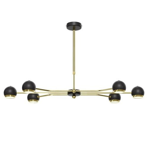 Nowoczesna szeroka lampa czarno-złota z 6 halogenami. Lampa posiada regulowaną wysokość dzięki teleskopowi.