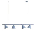 Nowoczesna lampa wisząca na linkach z 4 metalowymi kloszami. Lampa do pokoju młodzieżowego w kolorze błękitnym.