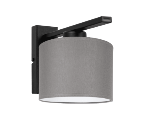 Nowoczesny kinkiet czarny z szarym abażurem na ścianę. Lampa na ścianę do salonu, kuchni i pokoju.