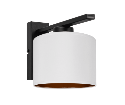 Lampa kinkiet z abażurem biało-złotym.