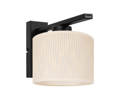 Kinkiet do sypialni z abażurem w kolorze kremowym - ecru w delikatne paseczki.