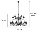 Duży czarny żyrandol dwupoziomowy na 18 żarówek typu świeczka.