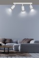 Lampa na sufit z 3 reflektorkami biało-srebrnymi.