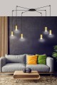 6 punktowa wisząca lampa ledowa typu "pająk" w kolorze czarno -złotym.