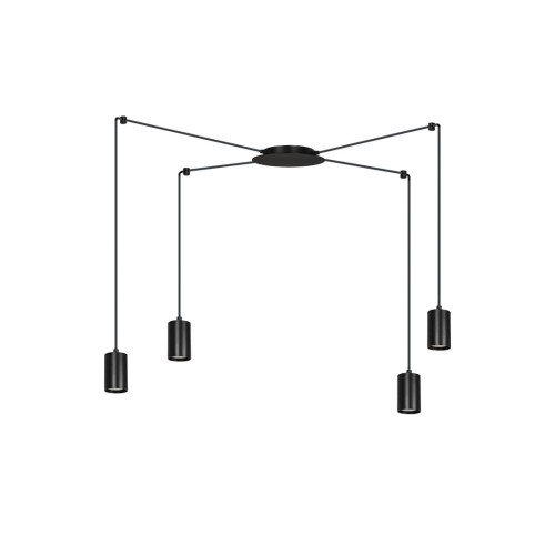 Czarna lampa wisząca pająk z 4 żarówkami ledowymi.