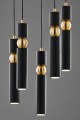 Nowoczesny żyrandol czarno złoty  z wiszącymi tubami.