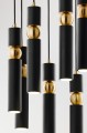 Lampa nowoczesna nad stół do salonu w stylu glamour. 7 tub czarno-złotych.