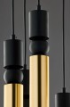 Lampa do wysokiego salonu nad stół. Wiszące spoty - tuby czarno-złote.