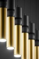 Czarno złoty spot z 6 tubami wiszący liniowo. Lampa szeroka  w stylu nowoczesnym i glamour.