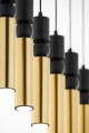 Żyrandol nowoczesny wiszący ala tuby w kolorze czarno-złotym.