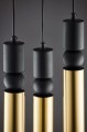 Czarno-złote rurki wiszące zakończone żarówkami ledowymi. Lampa nad stół do pokoju i jadalni.