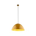 Pojedyncza lampa zwisająca w modnym i designerskim kolorze żółto - złotym. Kolor ochra.