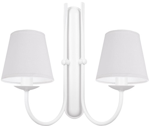 Kinkiet podwójny biały z abażurkami białymi.