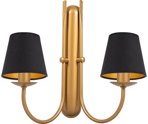 Kinkiet podwójny klasyczny w kolorze złotym matowym  z abażurkami.