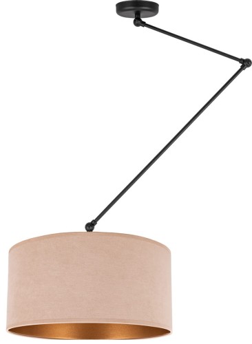 Regulowana lampa nad stół z abażurem beżowo - złotym.