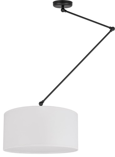 Biała regulowana lampa nad stół na wysięgniku.