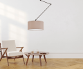 Lampa pojedyncza z abażurem beżowo - szarym z regulowaną wysokością.